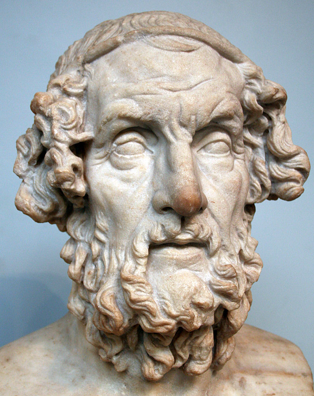 Marble portrait bust of Homer, blind and bearded, Hellenistic type